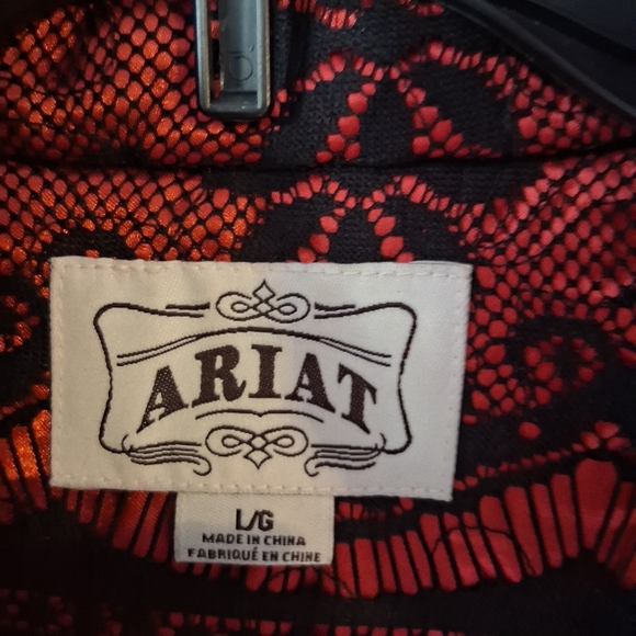 Ariat Red and Black Lace Overlay Patterned Vest - Picture 3 of 3